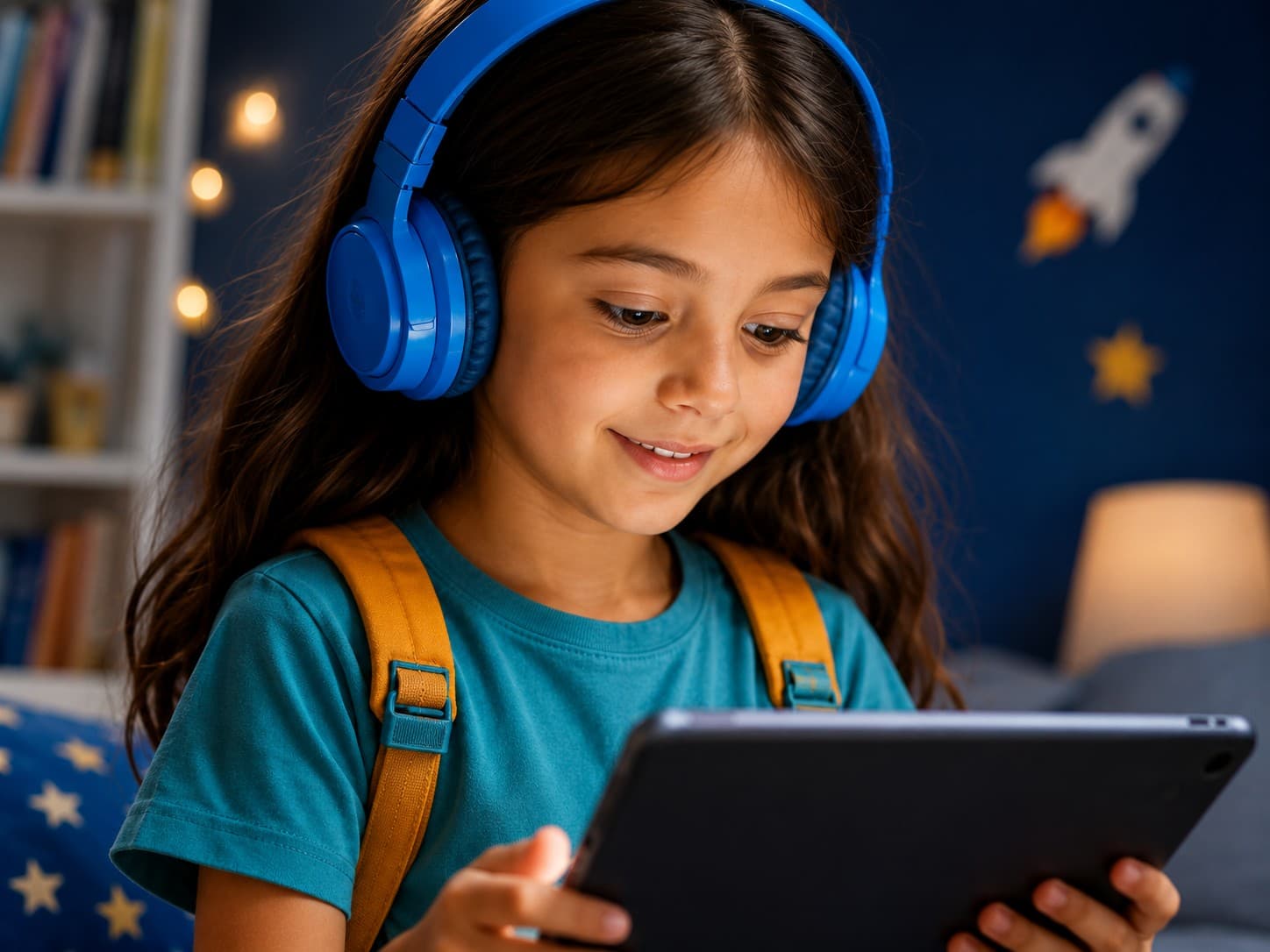 Happy student learning online